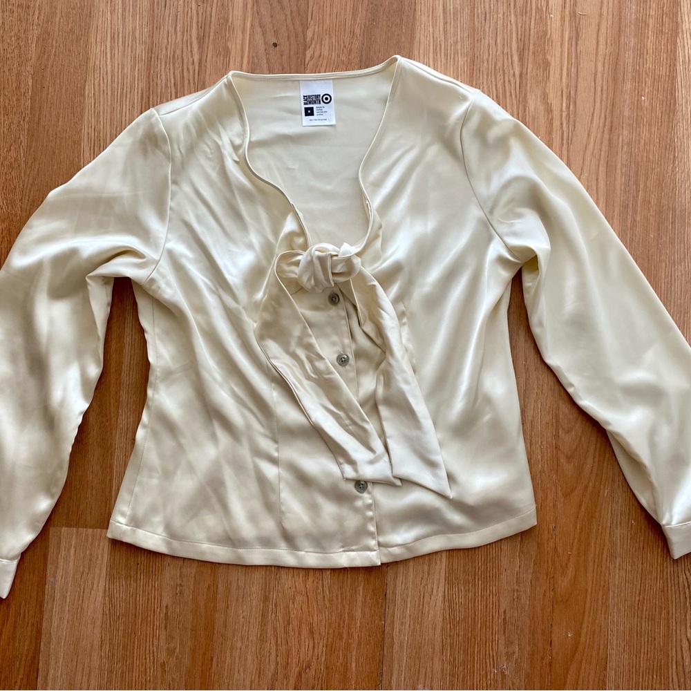 House of Aama for Target Satin Cream Blouse with Bow Tie Detail